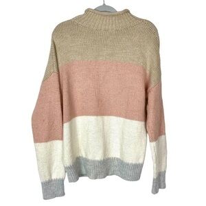 GAP Colorblock Knit Mockneck Funnel neck Cozy chunky sweater wool blend M/L